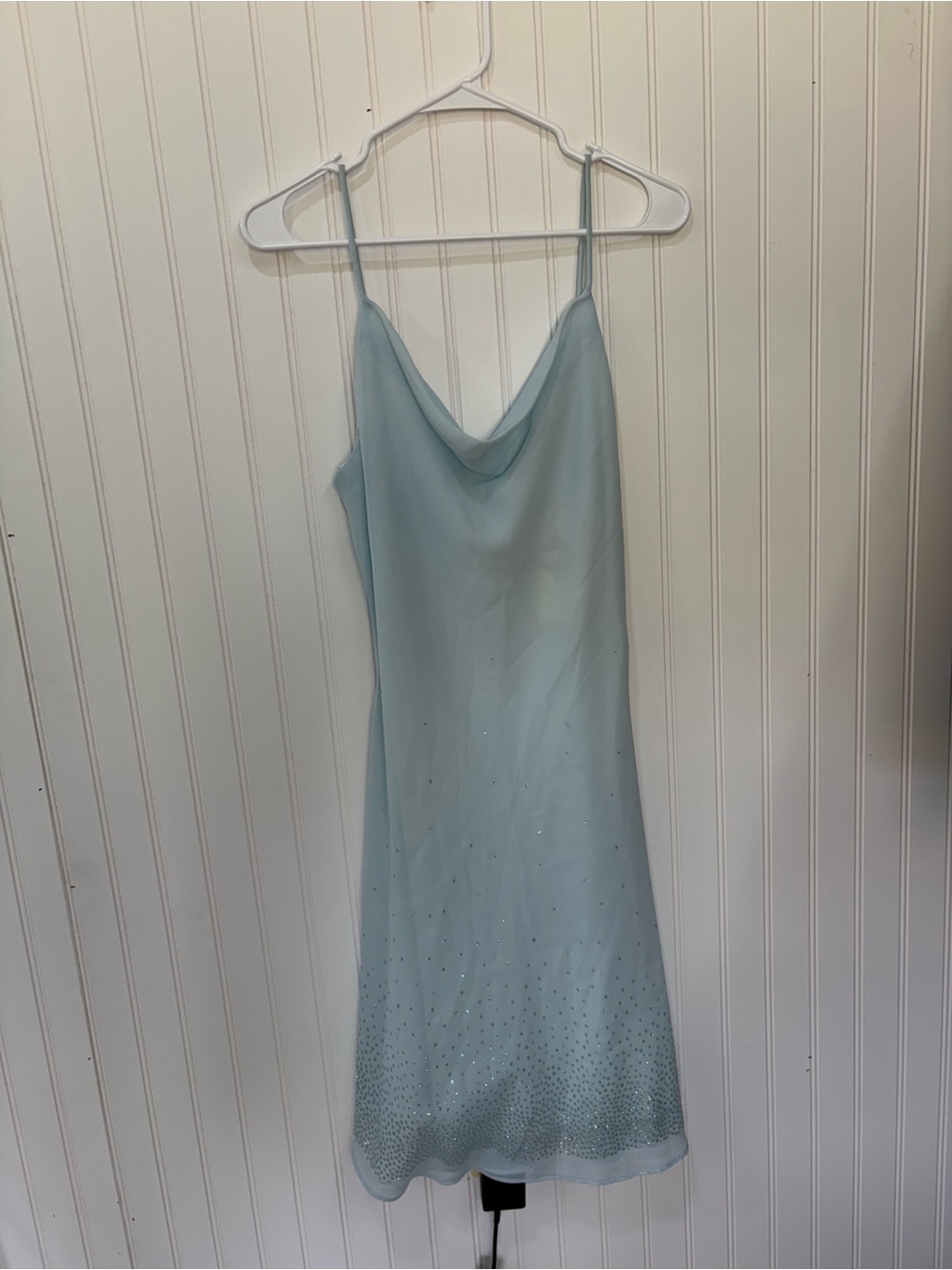 DOLLAR vintage y2k fairy whimsical Pale Blue Satin Slip Dress with Beaded Hem